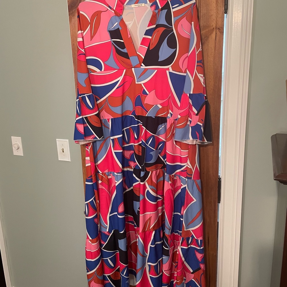 Vera Abstract Blue Midi Dress